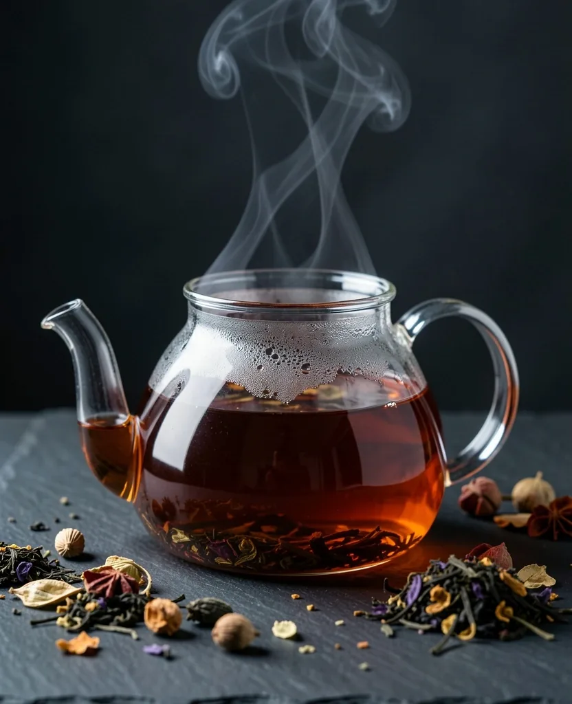 Foglie di tè premium su superficie scura