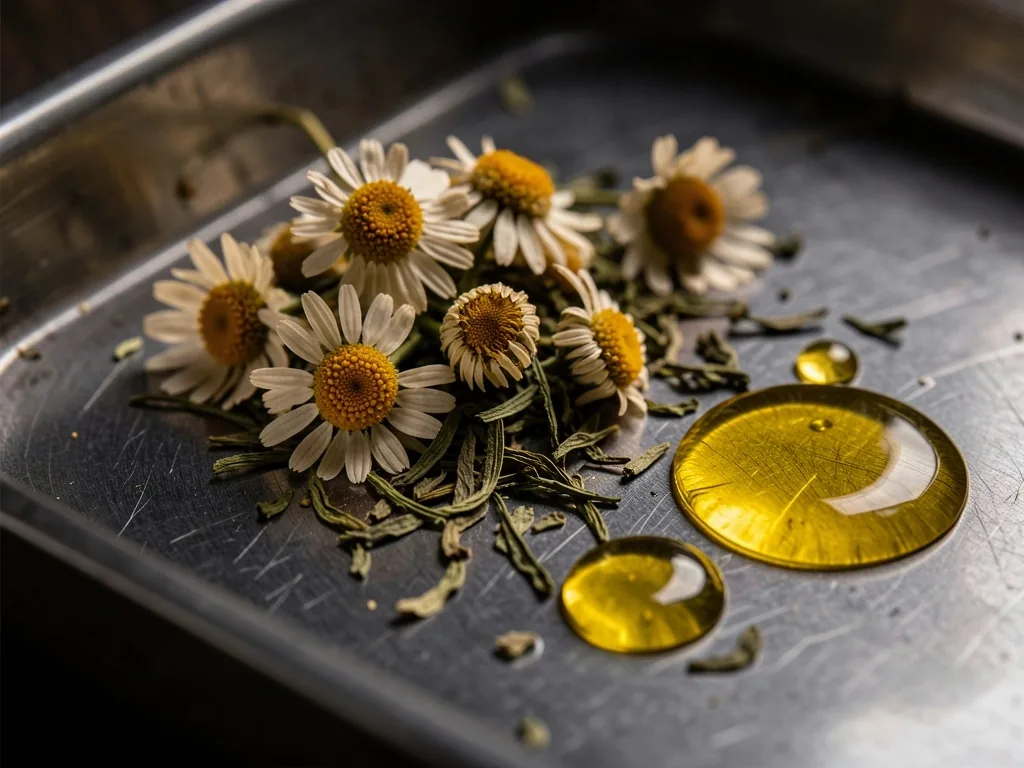 Ingredienti botanici secchi su superficie metallica scura