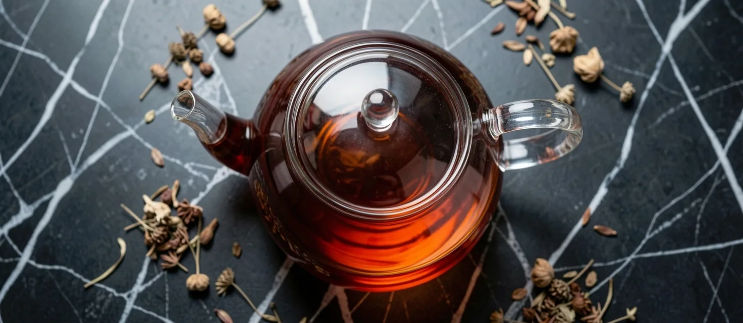 Tè keto in una tazza di vetro su superficie scura