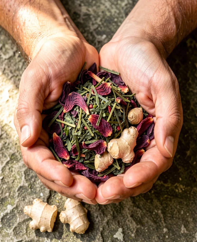 Selezione di foglie di tè e botaniche essiccate