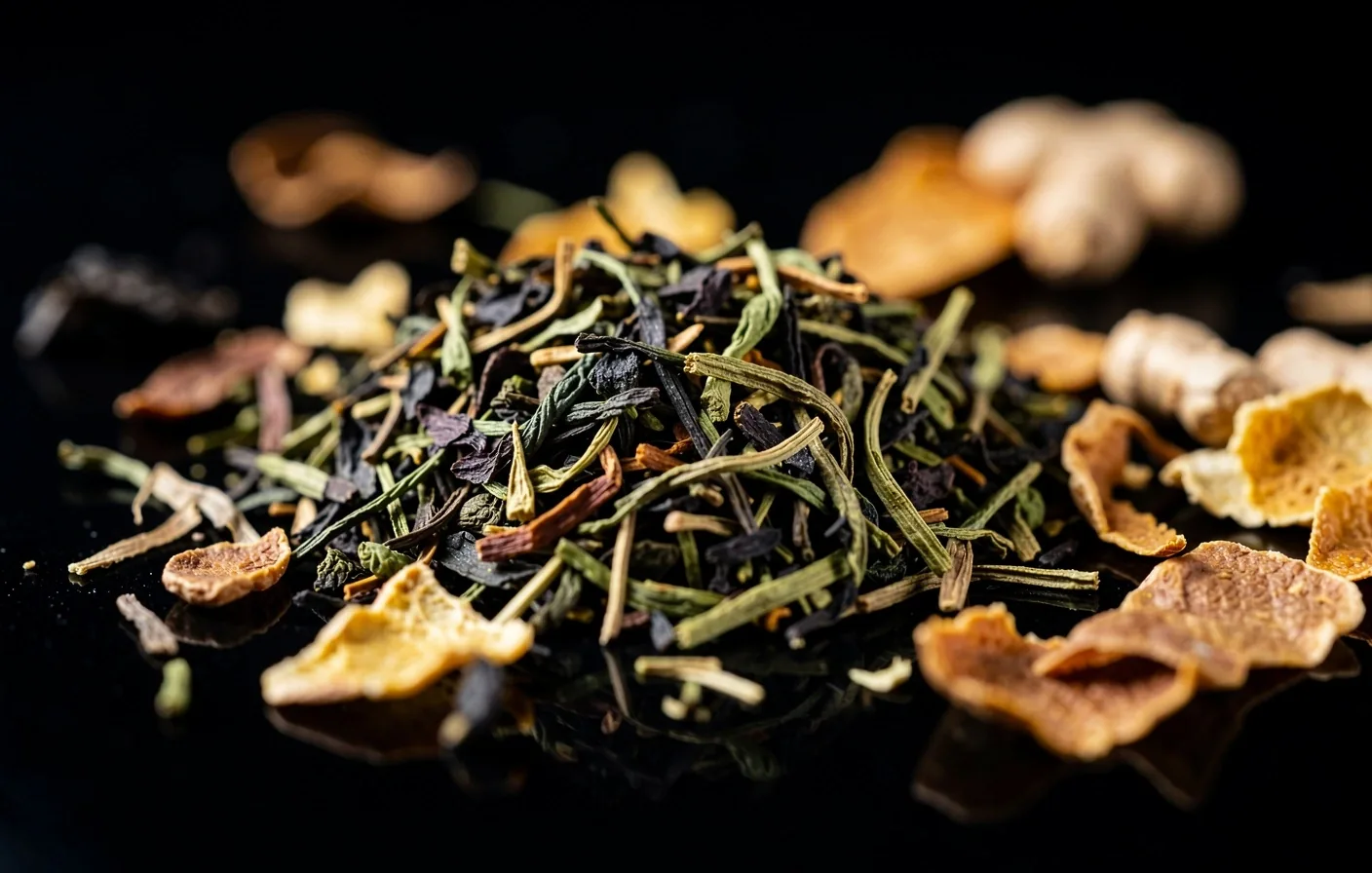 Foglie di tè verde e nero selezionate per la miscela Good Body
