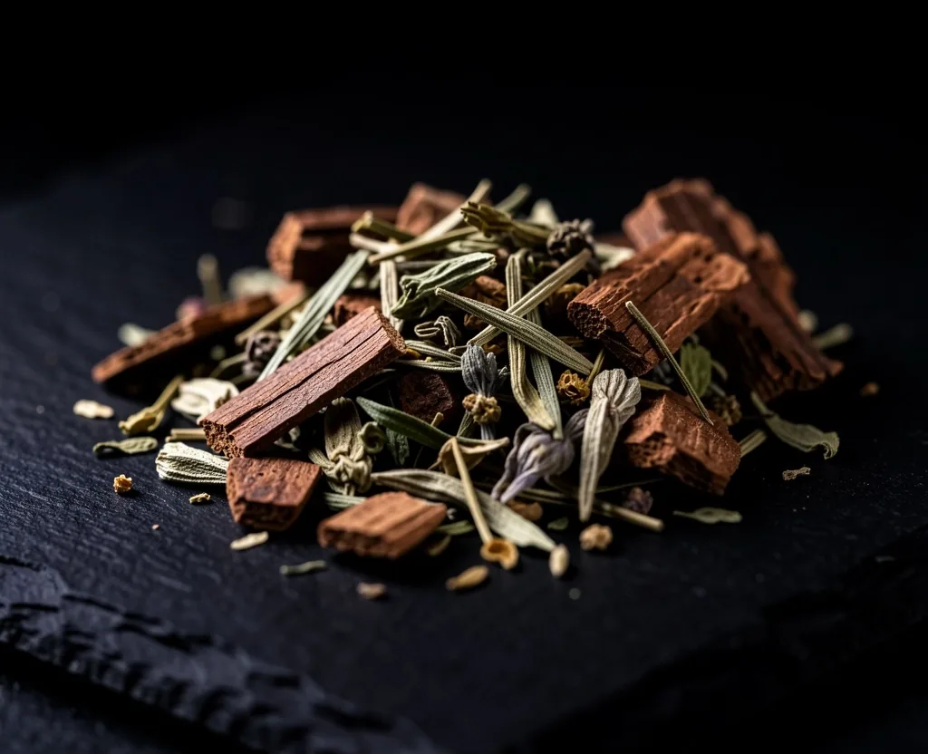 Foglie di tè keto su superficie scura